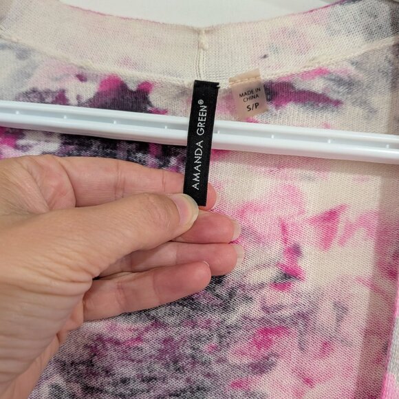 Amanda Green Lightweight Floral Cardigan Purple Pink White Size Small - Picture 2 of 4